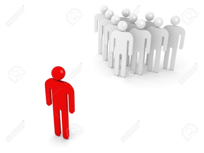 Group Of Schematic People And One Opposite Red Person On White Background  With Soft Shadow. 3d Illustration Concept Stock Photo, Picture And Royalty  Free Image. Image 19928023.